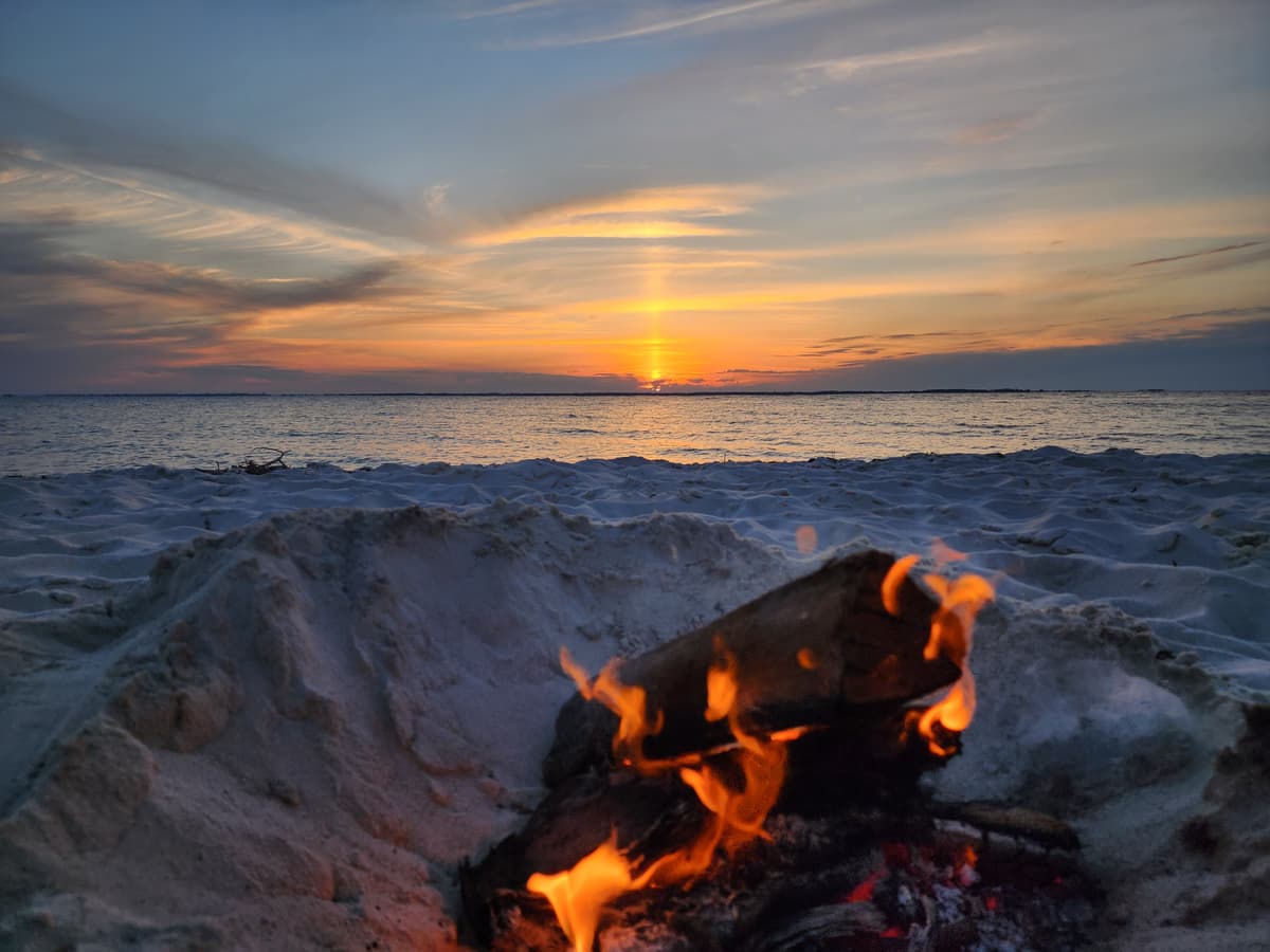 Beach fire at sunset at Worth the Coast, Port St. Joe